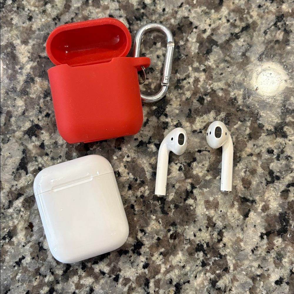 Apple AirPods with Charging Case and Red/Orange Silicone Case Keychain